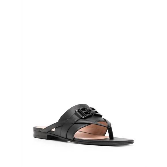 NEW BALLY ladies elia calf leather flats sandals in black